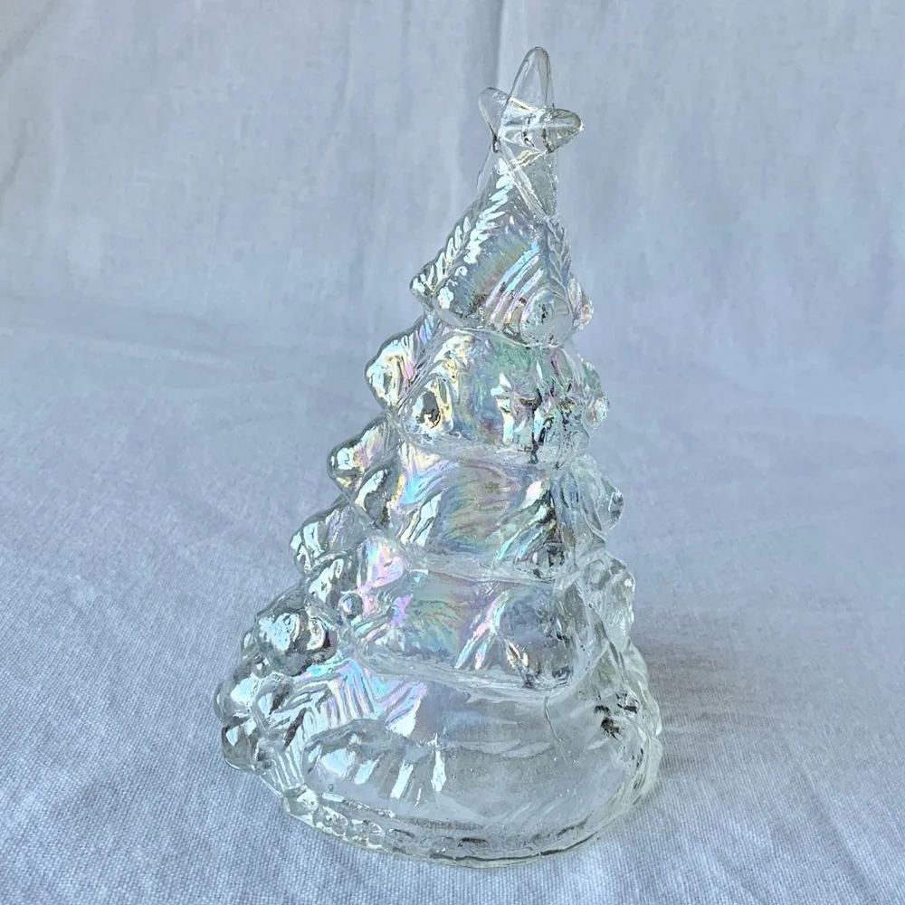 Carnival Iridescent Clear Glass Hollow Christmas Tree with Teddy Bear & Star
